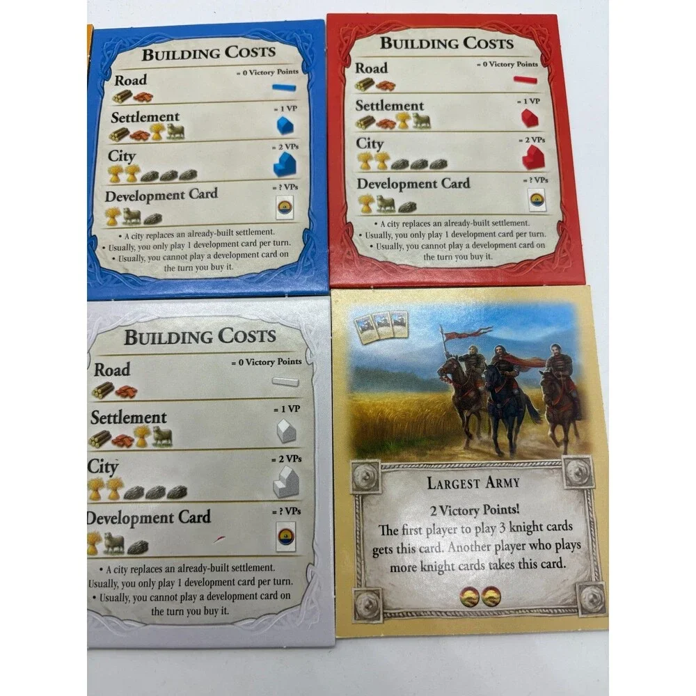 Catan Board Game Building Costs 6 Cards Set Pieces Replacement Parts